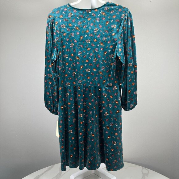 Wrap Style Velour Mini Dress Dark Teal Floral - Picture 6 of 6